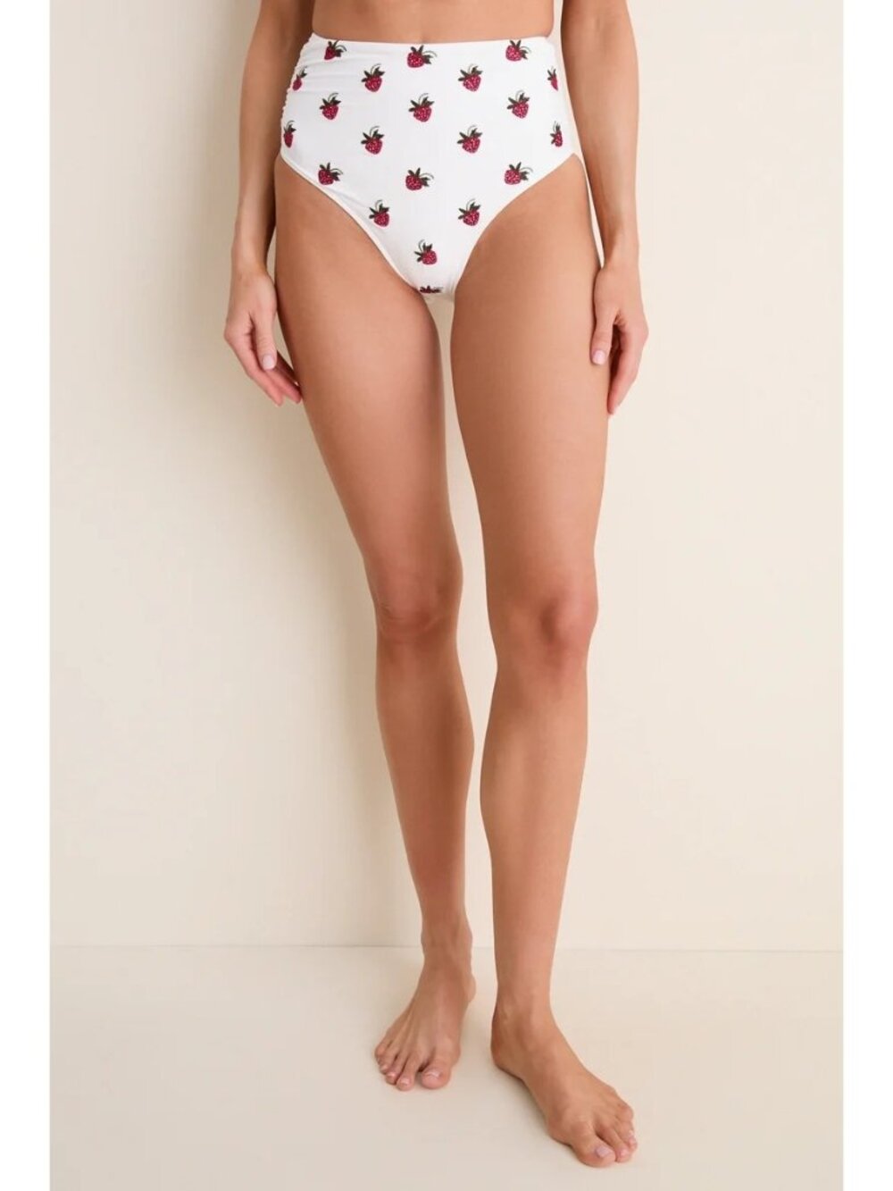 SEA NEW YORK Bindi Strawberry High Waisted Bikini Bottom Cream Size Small NWT